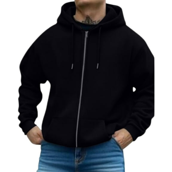 LTTVQM Mens Sweatshirts Oversized Full-zip Y2K Hoodies Work Pullover Lightweight Comfortable Fashion Streetwear with Pocket Black XL