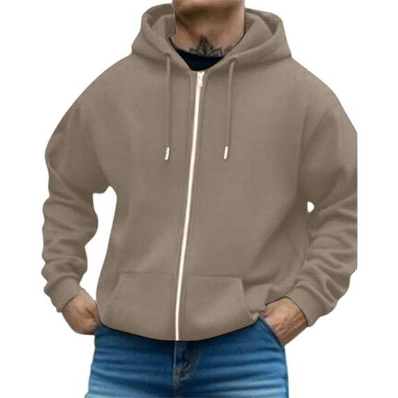 LTTVQM Mens Sweatshirts Oversized Full-zip Y2K Hoodies Work Pullover Lightweight Comfortable Fashion Streetwear with Pocket Brown XL