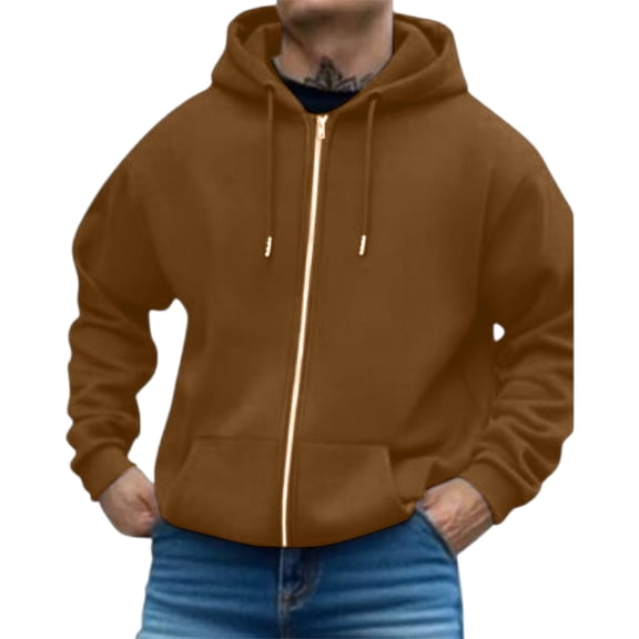 LTTVQM Mens Sweatshirts Oversized Full-zip Y2K Hoodies Work Pullover Lightweight Comfortable Fashion Streetwear with Pocket Coffee XL