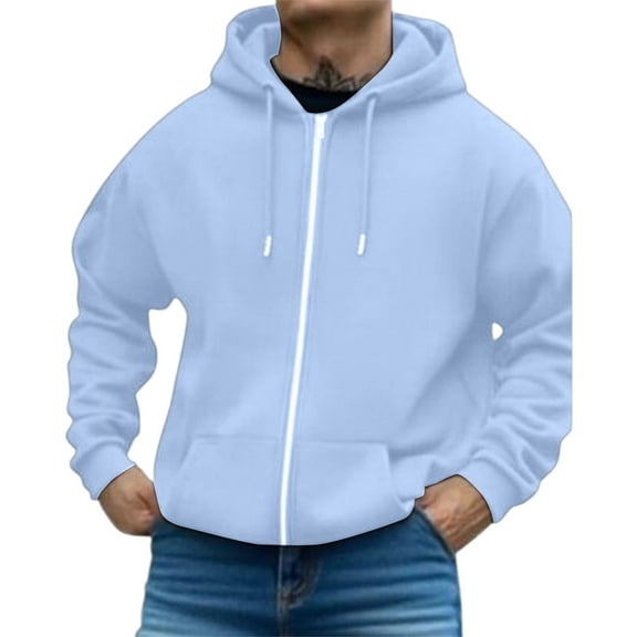 LTTVQM Mens Sweatshirts Oversized Full-zip Y2K Hoodies Work Pullover Lightweight Comfortable Fashion Streetwear with Pocket Light Blue XL