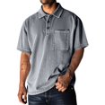 thumbnail image 1 of LTTVQM Mens Tee Chest Pocket Short Sleeve Blouse Pigment Washed Polo Collar Breathable Walking Casual Shirts Dark Gray M, 1 of 6