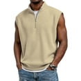 thumbnail image 1 of LTTVQM Mens Waffle Cut Off Shirts 2026 Quarter Zip Pullover Tank Tops Summer Casual Gym Muscle Sleeveless Shirts Khaki S, 1 of 3