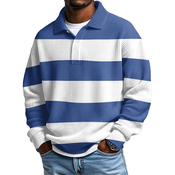 LTTVQM Mens Waffle Polo Shirts 2026 Slim Fit Color Block Collared Long Sleeve Shirt Comfy Button Thermal Workout Golf Shirts Comfort Tops Light Blue 2XL