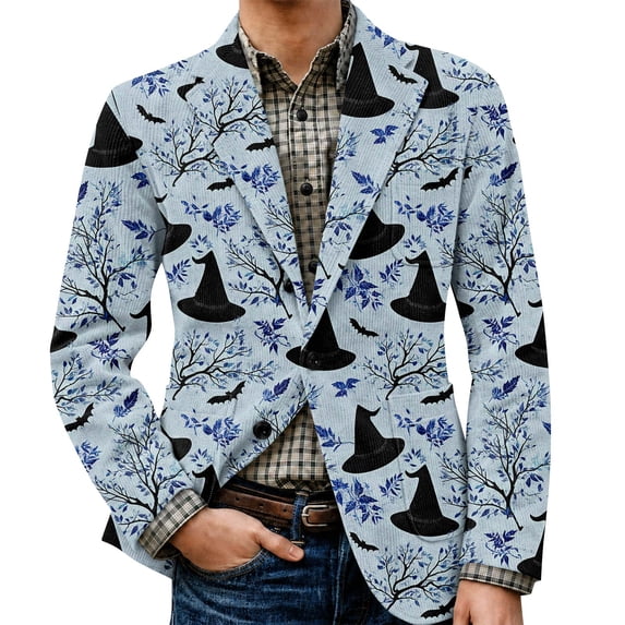 LTTVQM Mens Warm Relaxed Multi Shade Corduroy Sport Blazer Functional Pockets Single Breasted Notched Lapel Suit Halloween Daily Street Office Outerwear Sky Blue 2XL