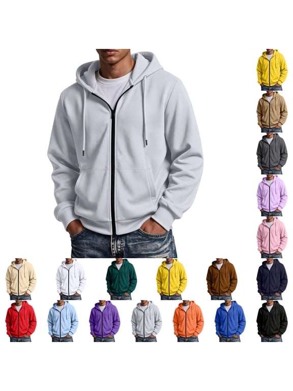 Mens Zip Up Hoodies Casual Fleece Relaxed Fit Long Sleeve Hooded Pullover Winter Outdoor Workout Athletic Work Clothes with Kangaroo Pocket