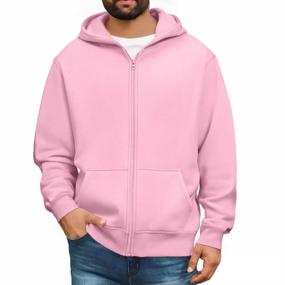 LTTVQM Mens Zipper Up Hooded Jackets Lightweight Outdoor Hiking Sports Jacket Long Sleeve Coats Streetwear with Pockets Pink L