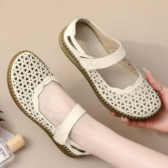 LTTVQM Mesh Ballet Woven Womens Flats with Adjustable Strap – Comfortable Mary Jane Ballet Flats for Women 38(US-7)