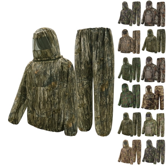 LTTVQM Mosquito Net Camo Suit for Men Women Hunting Mesh Suit Bug Net Clothing with Hood for Outdoor Protection No-See-Ums Work Garden Camping Army Green L-Men/XL-Women