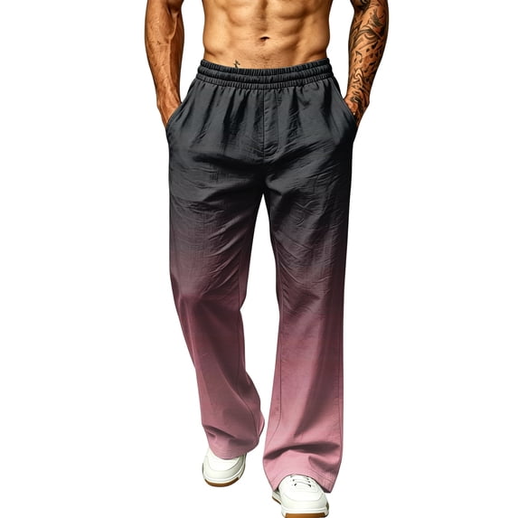LTTVQM Ombre Gradient Full Length Pants for Men 2026 All Round Gradient Print Big Side Storage Pockets Outdoor Hiking Wide Leg Full Length Pants Watermelon Red 2XL