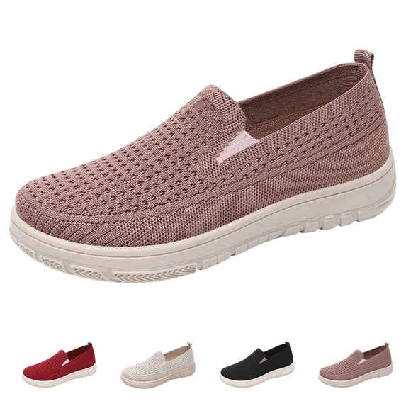 LTTVQM Orthopedic Casual Shoes for Women Arch Support Tennis Shoes Wide Width Slip on Non Slip Walking Shoes Knitted Mesh Stretch Soft 2026 New Foam Shoes Coffee 38(US-7)