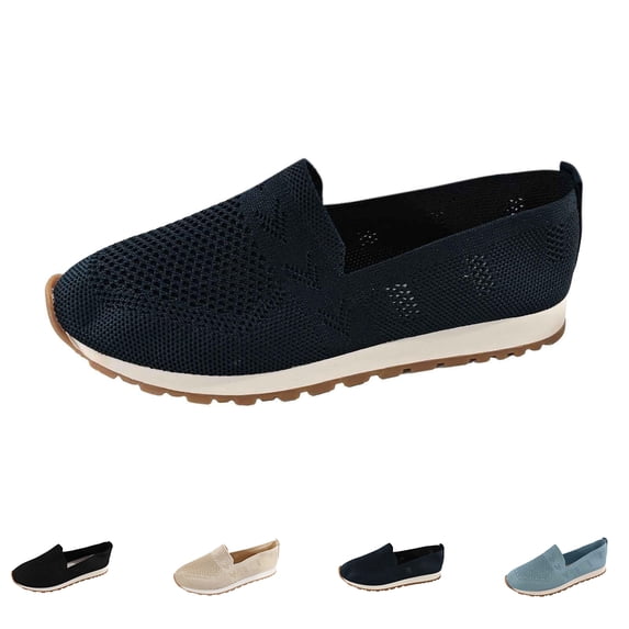 LTTVQM Orthopedic Dress Shoes for Women Arch Support Slip on Non Slip Nurse Shoes Wide Width Knitted Mesh Stretch Business Casual Shoes Comfortable 2026 Orthopedic Shoes Dark Blue 36(US-5.5)