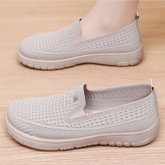 LTTVQM Orthopedic Dress Shoes for Women Arch Support Sneakers Breathable Non Slip Slip on Server Shoes Knitted Mesh Stretch Comfortable 2026 Foam Shoes Beige 38(US-7)
