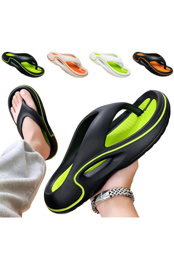Orthopedic Sandals for Men Arch Support Memory Foam Cushion Slip On Flip Flops Plantar Fasciitis Summer Beach Vacation Platform Walking Sandals Black 45/46(US-10/10.5Men)