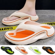 LTTVQM Orthopedic Sandals for Men Arch Support Memory Foam Cushion Slip On Flip Flops Plantar Fasciitis Summer Beach Vacation Platform Walking Sandals Khaki 37/38US-5.5/6Men