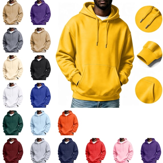 LTTVQM Oversized Hoodies for Men Baggy Casual Classic Comfort Fleece Long Sleeve Hooded Sweatshirt Pullover | Loose Fit, Workout, Athletic Drawstring, Warm, Winter, Plain, Streetwear Yellow S