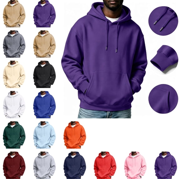 LTTVQM Oversized Hoodies for Men Baggy Casual Classic Comfort Fleece Long Sleeve Hooded Sweatshirt Pullover | Loose Fit, Workout, Athletic Drawstring, Warm, Winter, Plain, Streetwear Purple XL
