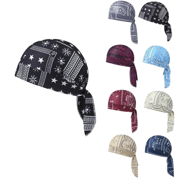 LTTVQM Paisley Cooling Headscarf Cap Men Women Bandana Beanie Motorcycle Head Wrap Safety Helmet Liner Elastic Fit Adjustable Straps Black