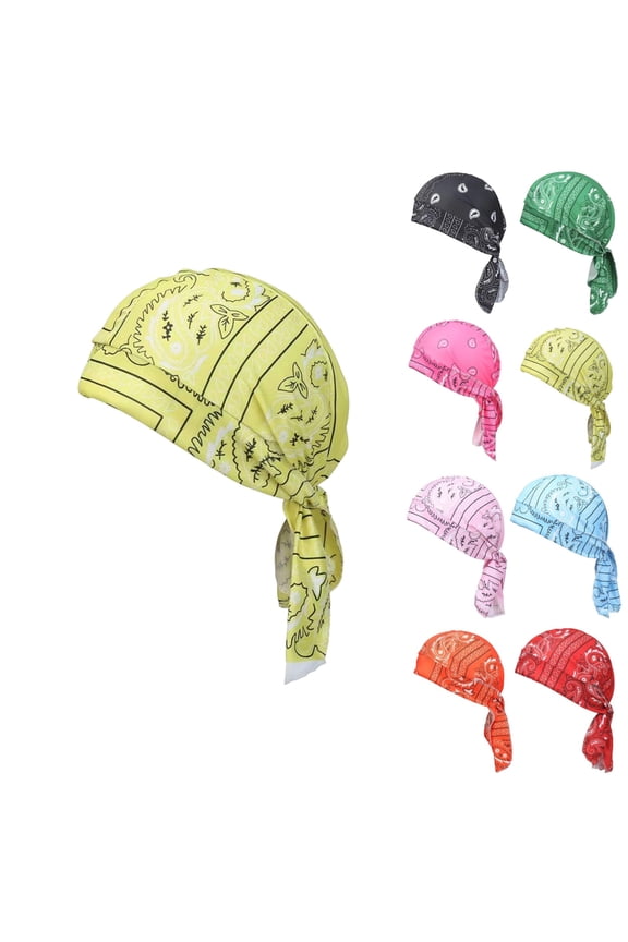 Paisley Cooling Headscarf Cap for Men Women Motorcycle Bandanas for Men Lightweight Comfort Elastic Fit Headwear for Athletes Yellow