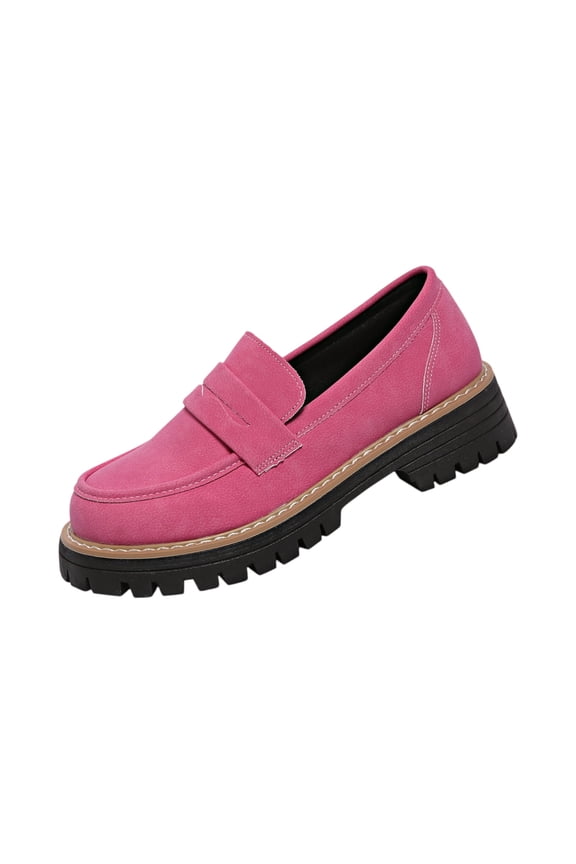 Penny Loafers for Women Platform Leather Chunky Comfortable Lug Sole Loafer Slip On Adjustable Buckle Work Business Casual Dress Shoes Pink 41(US-8.5)