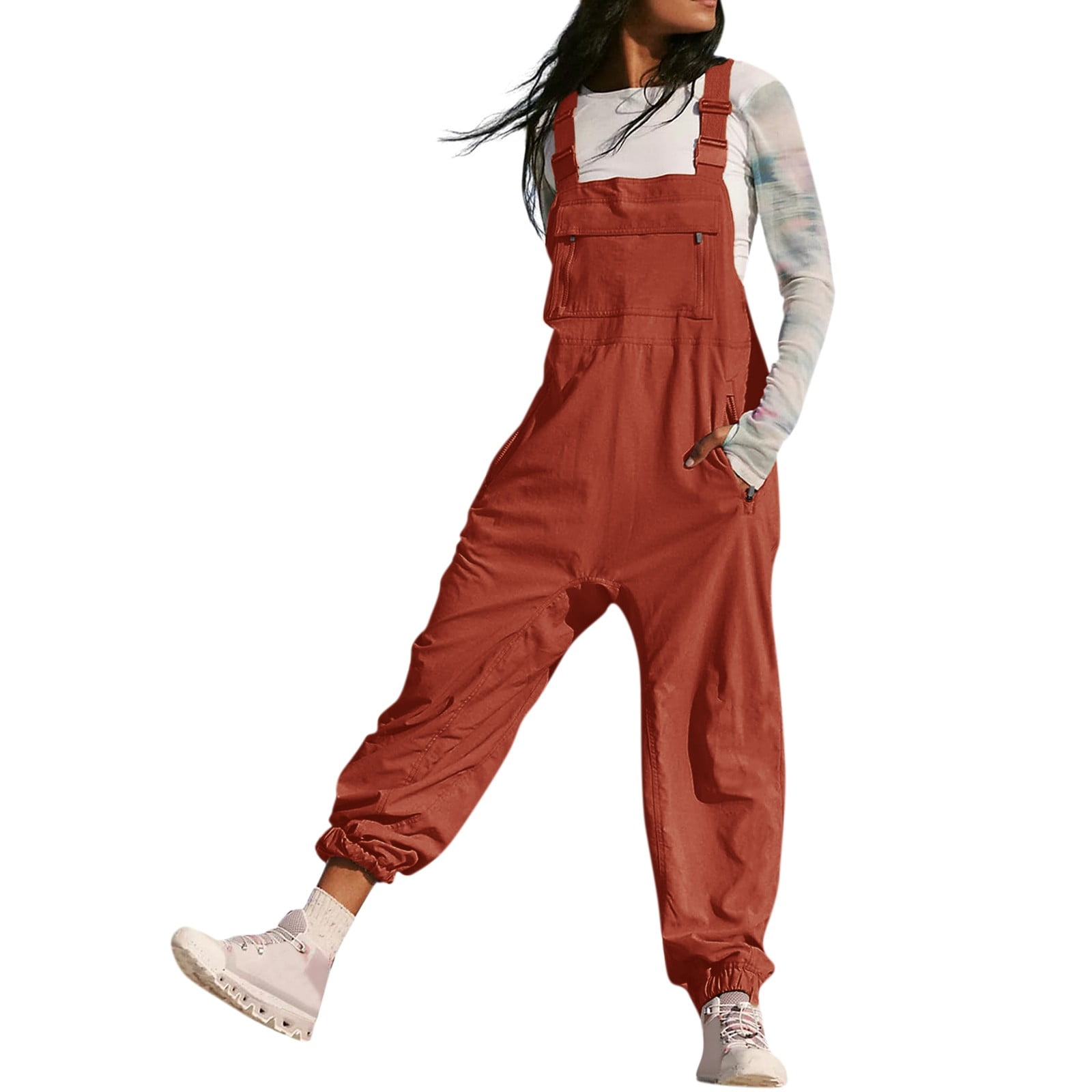 LTTVQM Pink Jumpsuits for Women Cinch Bottom Overalls Sleeveless Loose Adjustable Strap Bib