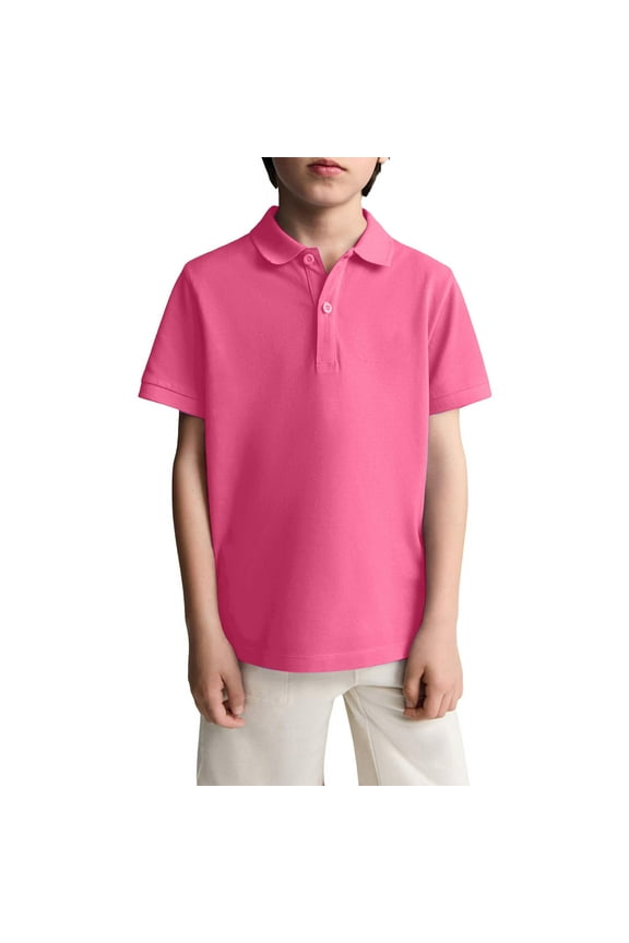 Polo Shirts for Boys Short Sleeve Tennis T-Shirts Casual Button Down Tops 2025 Summer New Collared Uniform Top Lightweight Clothes Hot Pink 7-8 Years