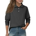 thumbnail image 1 of LTTVQM Polo Shirts for Girls School Size 11-12 Long Sleeve T-Shirt Casual Button Down Tops 2025 Fall New Collared Uniform Top Athletic Clothes Dark Gray 11-12 Years, 1 of 6