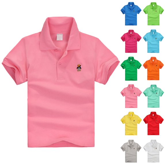 LTTVQM Polo Shirts for Boys Girls Short Sleeve Tshirts Casual Button Top 2026 Summer New Collared Tops Athletic Blouse Pink 10-12 Years