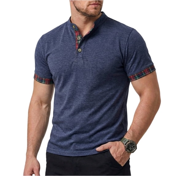 LTTVQM Polo Shirts for Men 2026 Summer Spring Quarter Zip Color Block Short Sleeve Soft Cotton Collared Shirt Dark Blue M