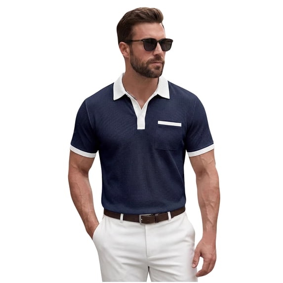 LTTVQM Polo Shirts for Men Casual Short Sleeve Button Golf Slim Fit Shirt with Pocket & Collar 2026 Spring Summer Stylish Tops Navy 3XL
