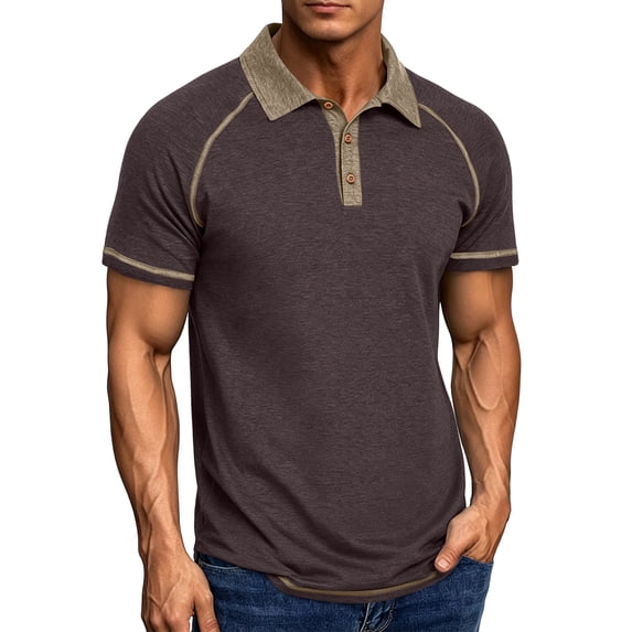 LTTVQM Polo Shirts for Men Short Sleeve Casual Outdoor Classic Button Down Tees Basic Summer Golf Shirt Basic Tops Brown M