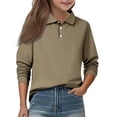 thumbnail image 1 of LTTVQM Polo Uniform Shirts for Girls School Long Sleeve Uniform Top Casual Button Down Tennis T-Shirts 2025 Fall New Collared Golf Polo Shirt Workout Clothes Camel 7-8 Years, 1 of 6