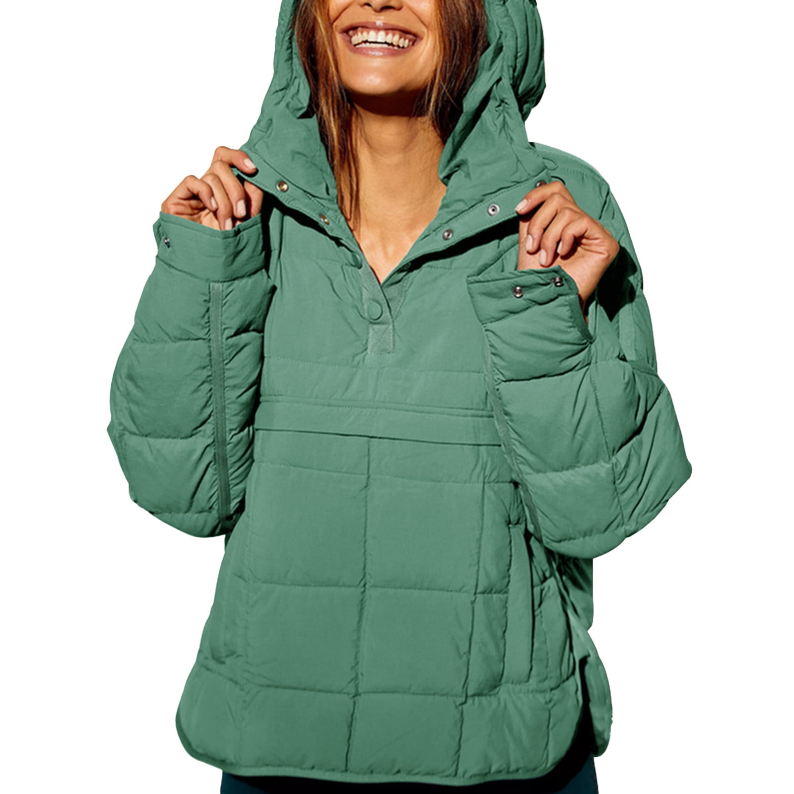 LTTVQM Puffer Jacket Womens Oversized Quilted Puffer Jacket Lightweight Pullover Hooded Winter Padded Coat Tops Green M Walmart