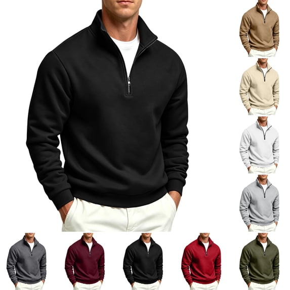 LTTVQM Quarter Zip Pullover Men Fleece Casual Zip Mock Neck Soft Long Sleeve Sweatshirts Relaxed Fit Stand Collared Classic Casual Athletic Fall Winter Comofortable Sweater