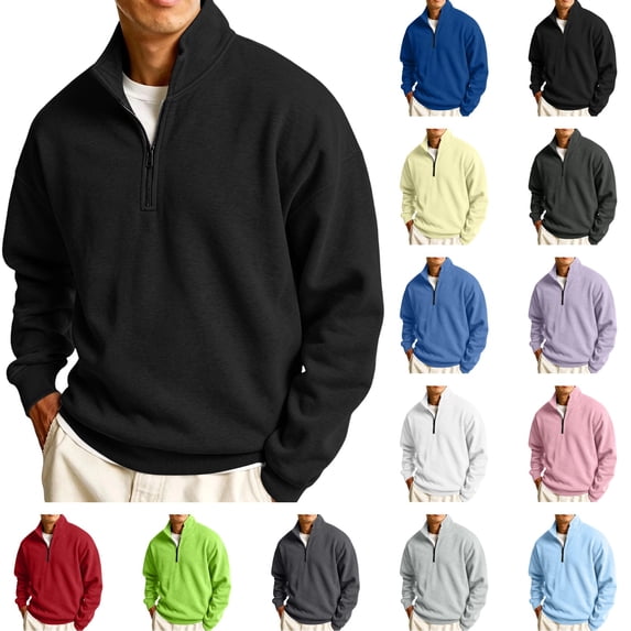 LTTVQM Quarter Zip Pullover Men Fleece Mock Neck Knit Long Sleeve Sweatshirt | Fall Winter Casual Soft Stand Collar Sweater for Athletic Workout Running Black S