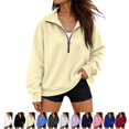 thumbnail image 1 of LTTVQM Quarter Zip Pullover Women Long Sleeve Fleece Oversized Sweatshirt Solid Color Gym Office Winter Outfits, 1 of 7