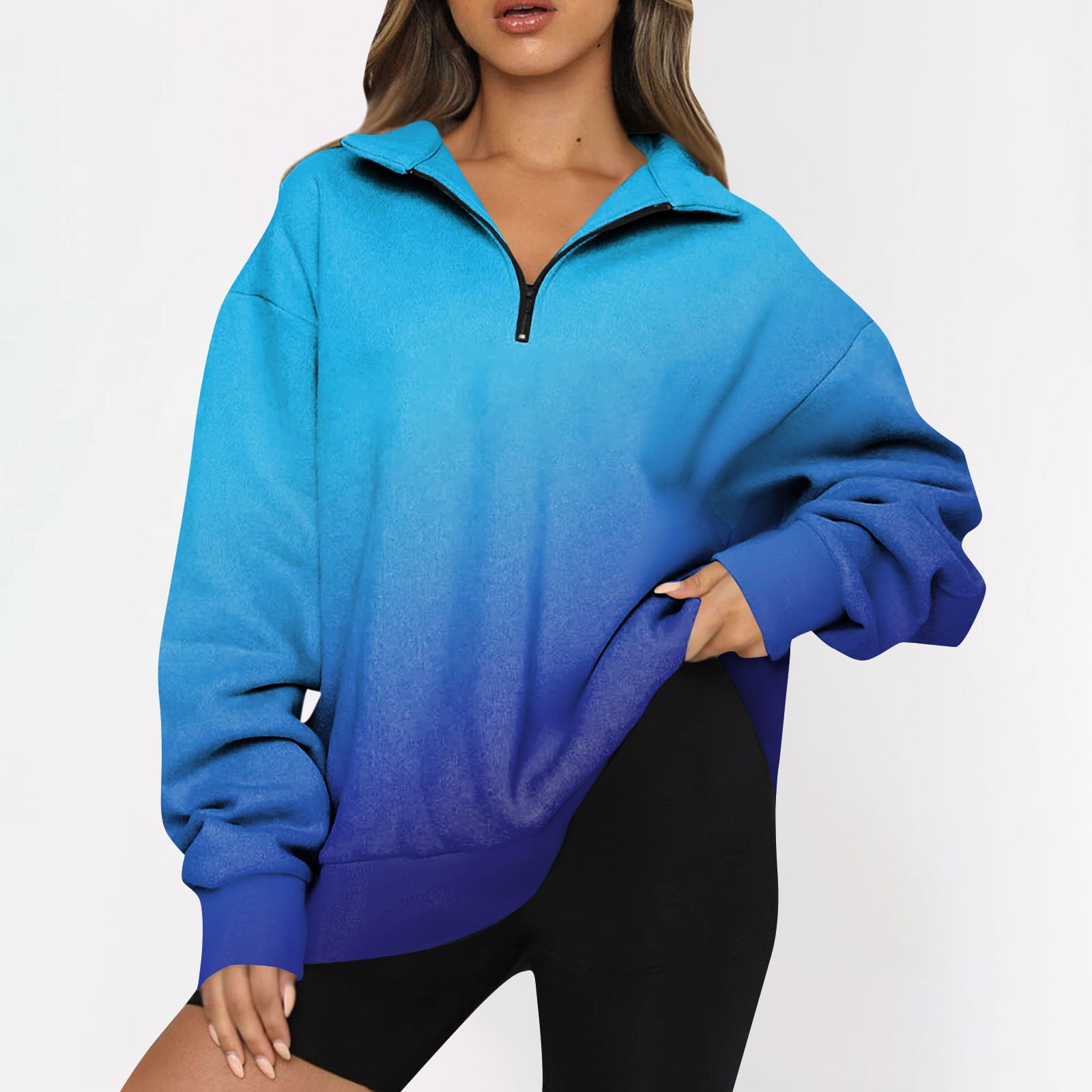 LTTVQM Quarter Zip Pullover for Women Oversized Gradient Color Pullover