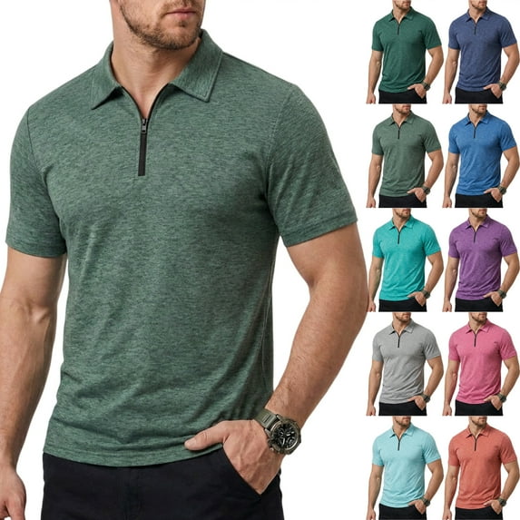 LTTVQM Quarter Zip Up Pullover for Men Collar Shirts Long Sleeve Golf Tops 2026 Spring Athletic Casual Workout Dark Green M