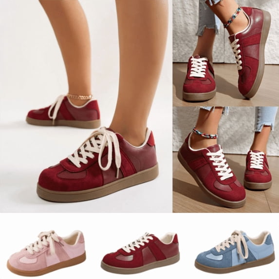 LTTVQM Retro Sneakers Women Comfortable Vintage Platform Suede Upper Lace Up Low Tops Sneakers Non Slip Thick Gum Sole Casual Fashion Shopping Ladies Walking Shoes Wine 36(US-5.5)