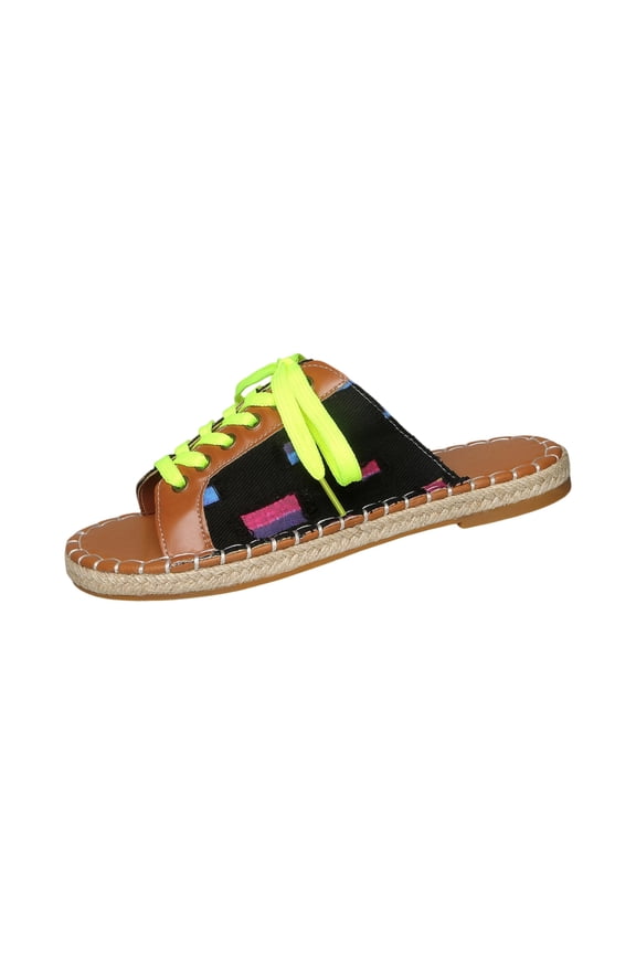 Sandals Women Leather Summer Open Toe Lace Up Tie Slip On Slides Breathable Comfy Daily Casual Vacation Walking Sandals Black 43(US-10)