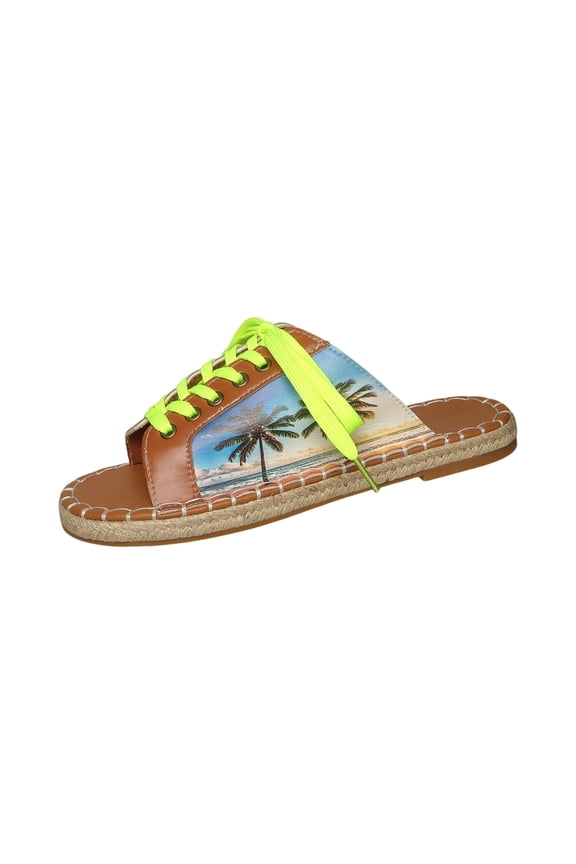 Sandals Women Leather Summer Open Toe Lace Up Tie Slip On Slides Breathable Comfy Daily Casual Vacation Walking Sandals Blue 38(US-7)