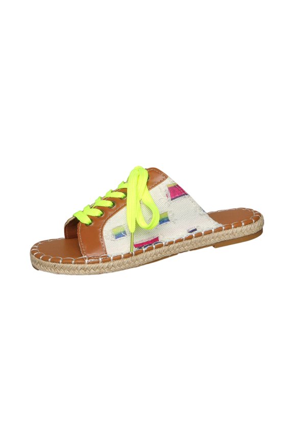 Sandals Women Leather Summer Open Toe Lace Up Tie Slip On Slides Breathable Comfy Daily Casual Vacation Walking Sandals White 42(US-9)