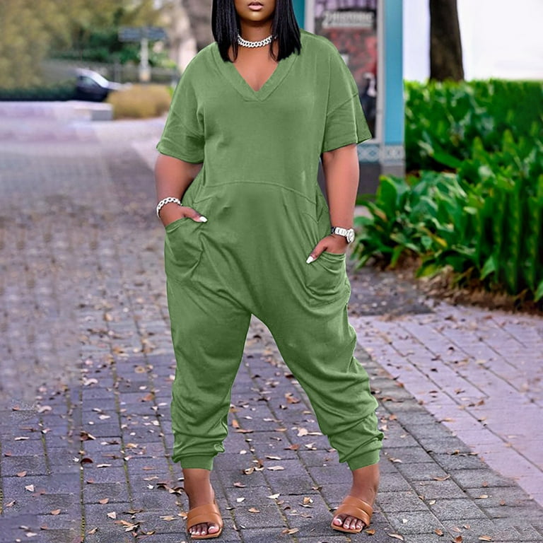 Plus size green jumpsuit hotsell