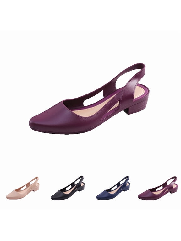 Slingback Heels for Women Chunky Low Heel Pointed Toe Non-Slip Cushion Comfortable Work Shoes Fashion Casual Office Dress Shoes Purple 41(US-8.5)