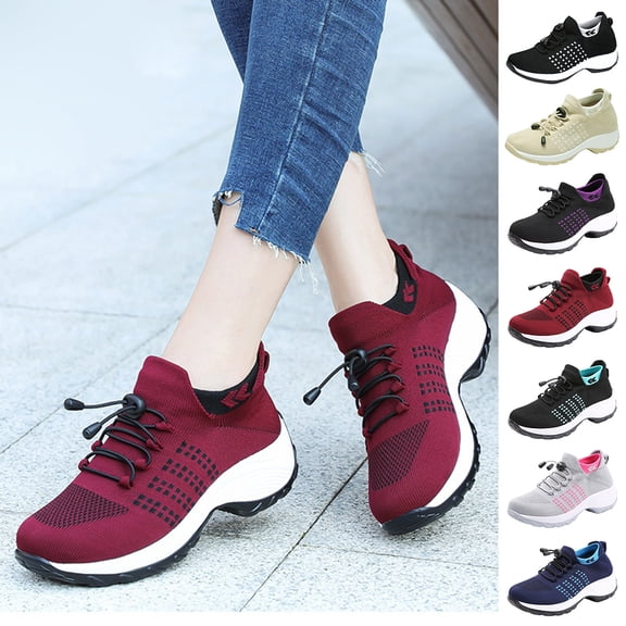 LTTVQM Sneakers Breathable Women Walking Shoes Slip on Trainers Women's Comfortable Casual Arch Support Ladies Athletic Shoe Thick Bottom 43(US-10)