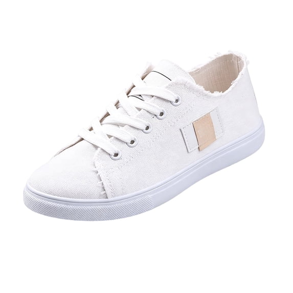 LTTVQM Sneakers for Women Casual Comfy Low Top Raw Frayed Edge Anti-Slip Canvas Shoes Lace Up Platform Flat Workout Fashion Sneakers White 37(US-6.5)