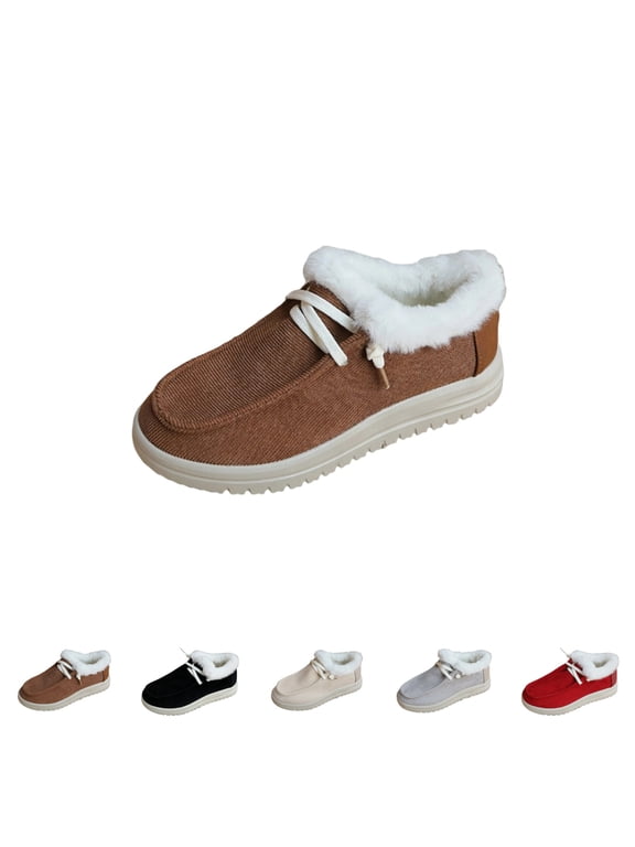 Snow Boots For Women Wide Width Low Top Lace Up Warm Comfortable Plush Trim Winter Boots Casual Outdoor Ankle Booties with Arch Support Brown 40(US-8)