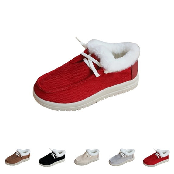 LTTVQM Snow Boots For Women Wide Width Low Top Lace Up Warm Comfortable Plush Trim Winter Boots Casual Outdoor Ankle Booties with Arch Support Red 43(US-10)
