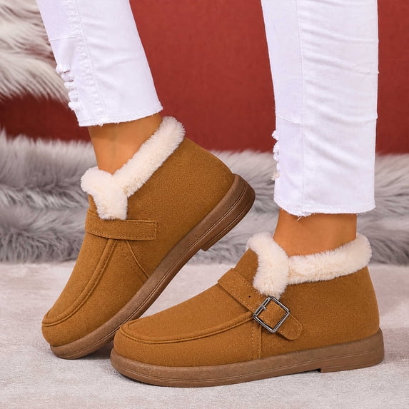 LTTVQM Snow Boots for Women Plush Lined Non-Slip Warm Comfy Walking Shoes with Buckle Strap Suede Durable Winter Casual Short Boots Green 37(US-6.5)