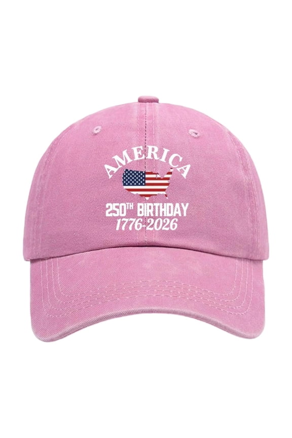 Soft Cotton Adjustable Baseball Cap America 250th Birthday US Map Flag Daily Wear Hat Pink