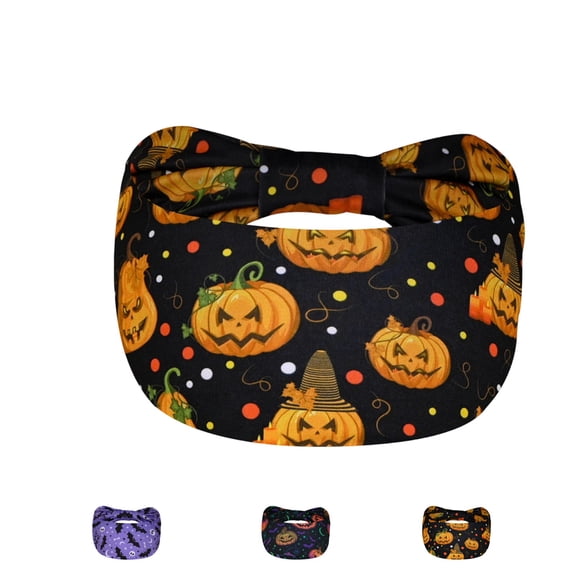 LTTVQM Soft Elastic Stretch Halloween Printed Wide Knotted Headbands Daily Yoga Running Sports Sweat Hair Band